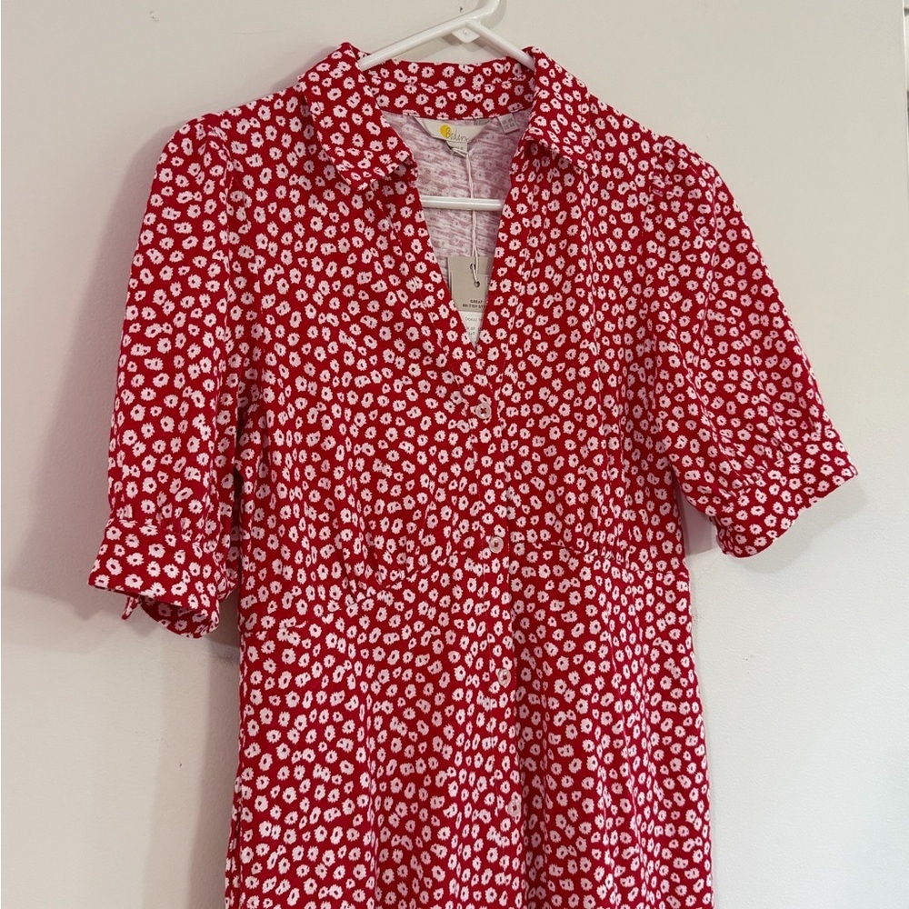 NWT Boden Button Jersey Mini Tea Dress Women’s 4 Short Sleeve Red Floral Boho - Picture 5 of 11